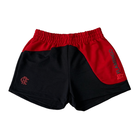 SHORT FLAMENGO FEMININO MOLETOM ASSIMÉTRICO PRETO E VERMELHO STARTER