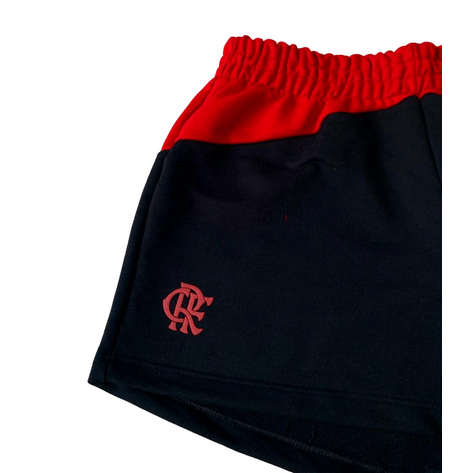 SHORT FLAMENGO FEMININO MOLETOM ASSIMÉTRICO PRETO E VERMELHO STARTER