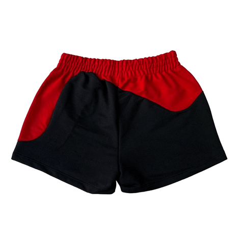 SHORT FLAMENGO FEMININO MOLETOM ASSIMÉTRICO PRETO E VERMELHO STARTER