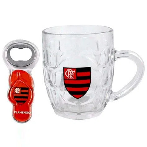 Caneca de Vidro Com Abridor Flamengo